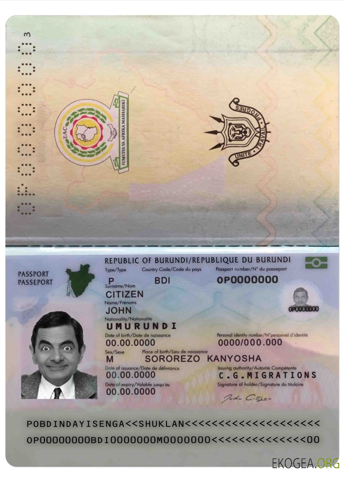 Modèle PSD de passeport burundais, entièrement modifiable (2019 – présent)